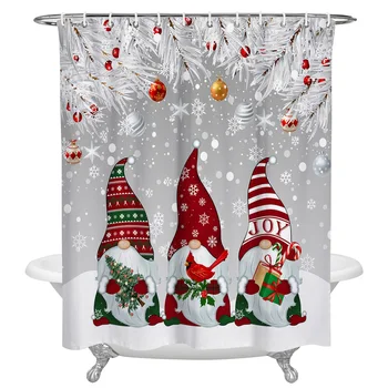 Noel Gnome Beyaz Köknar Yaprakları Kar Taneleri Duş Perdeleri Su Geçirmez Banyo Perdeleri Ev Dekor Modern Lüks Banyo Perdesi