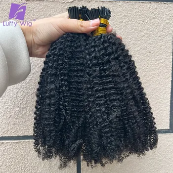 Ben İpucu saç ekleme gerçek insan saçı Afro Kinky Kıvırcık brezilyalı Remy Fusion Saç Mikro Linkler Demetleri Siyah Kadınlar İçin Luffywıg