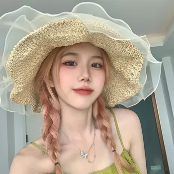 2022 YENİ Japon Ins kadın Yaz Kova Şapka Moda Dantel Hasır Şapkalar Panamas UV Koruma Güneşlik Sahil Plaj Kapaklar