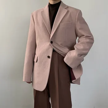 Moda Erkek Takım Elbise Ceket Bahar Rahat Uzun Kollu Erkek Takım Elbise Blazer Vintage Düğme Yukarı Üst Sevimli Pembe Parti Ofis Blazers Büyük Boy