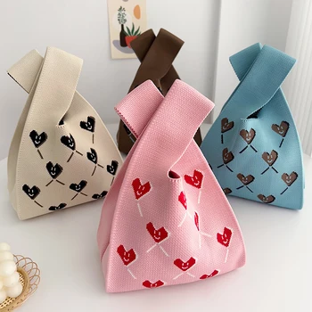 1 Adet 2023 Yeni Örme Çanta Kadın Aşk Tote Ekose Renk Eşleştirme Trend Kore Örme Çanta Koltukaltı Çanta Öğrenci alışveriş çantası