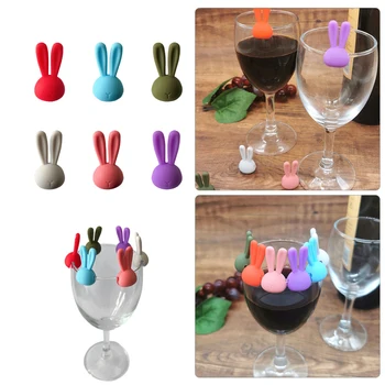 6 Adet 3D Tavşan Kulaklar şarap bardağı İşaretleyici Silikon İçecek Takılar - Şampanya için Mükemmel