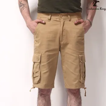 Erkek Rahat Kargo Şort Düz Renk Yaz spor pantolonları Erkek Çok Cepler Pamuk plaj pantolonları