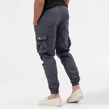 Erkek Pantolon erkek Orta Bel Kargo Pantolon Çok Cepler Düğme Fermuar Kapatma Ayak Bileği bantlı Tasarım Rahat Nefes Konfor