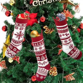 2023 Noel Süslemeleri Noel Çorap hediye çantası Örme Çorap Büyük Noel Çorap hediye çantası Kolye Moda Kolye