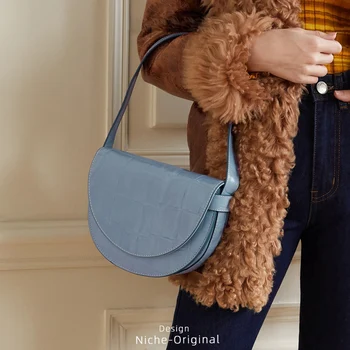 Vintage timsah yarım yuvarlak eyer çantası kadın pu deri düz renk omuz koltukaltı çanta günlük flap tote çanta çanta çanta