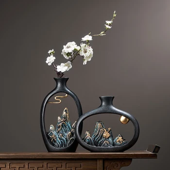 Japon Tarzı Servet Vazo Eski Çin Feng Shui Vazo Ofis Oturma Odası Masaüstü Dekorasyon Kurutulmuş Çiçek Vazolar Ev Dekor