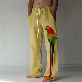 Yaz Erkek dökümlü pantolon Rahat Baskılı Tasarım Geniş Bacak Pantolon Retro Vintage Plaj Hawaiian Artı Boyutu gevşek pantolon Adam Streetwear