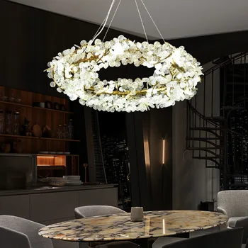 Modern çelenk kristal şube tavan avize alüminyum alaşım Pandent lamba atmosfer High-end oturma yemek odası asılı ışık