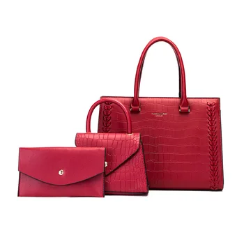 Kadın çantası bahar ve yaz yeni parlak deri çantalar taş desen kırmızı kadın çanta büyük kapasiteli omuz askılı çanta