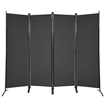 4 Panel 5.6 ft Oda Bölücü Katlanır Kumaş ekran koruyucu w/Çelik Çerçeve Beyaz / Siyah / Kahverengi HW68273