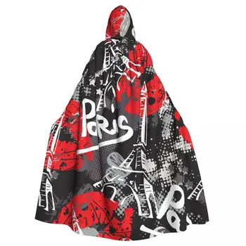 Kaligrafi Yazı Tipleri Kroki Eyfel Kulesi Ve Dudaklar Kapüşonlu pelerin Polyester Unisex Cadı Pelerin kostüm aksesuarı