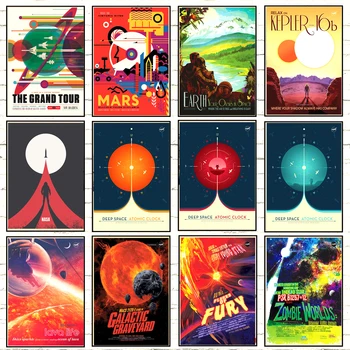 Retro Jpl Uzay Seyahat Posterler Galaxy Korku Posteri DERİN Uzay Atom Saati Boyama Duvar Sanatı Kawaii Odası Dekor Tuval Poster