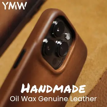 YMW El Yapımı Yağ Balmumu Hakiki Deri Kılıf iPhone 15 14 Pro Max Artı 13 12 mini Lüks İş Retro Pull-up İnek Telefon Kapağı
