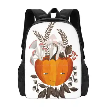 Sonbahar Kabak Mantar Ve Yaprakları Suluboya Çizim Sıcak Satış Sırt Çantası moda çantalar Suluboya Doğa Turuncu Kahverengi