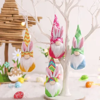 4 adet Mutlu Paskalya Kolye Meçhul Yaşlı Adam Bebek Gnome Araba askı süsleri Seti Ev Ağacı Süsleme DIY Parti Dekorasyon 2024