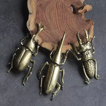 3 adet Katı Bakır Böceği Süslemeleri Uzun Boynuz Böcek Simülasyon Böcek Minyatür Figürler Masa Dekorasyon / Ev / Oturma Odası