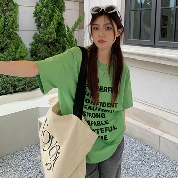 Retro Ins Mektup Baskı Tembel Gevşek Gömlek Kadın Kore Harajuku kadın T-Shirt Üstleri Japon Kawaii Ulzzang Giysileri kadınlar İçin