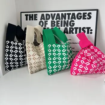 Yelek Çanta Tüm Maç Basit Kozmetik Çantası Tote el çantası Renk Eşleştirme Örgü Çanta Rahat Edebi Yürüyüş Çanta alışveriş çantası