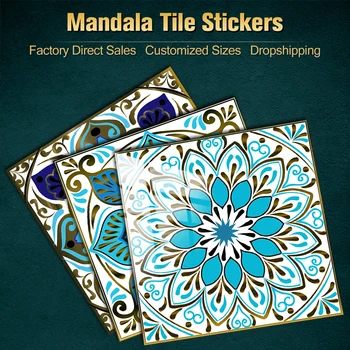 10 adet Mandala Tarzı Fayans Duvar Sticker Transferler Kapak Mutfak Banyo Dolabı Su Geçirmez Kabuğu ve Sopa PVC Sanat Duvar Çıkartmaları