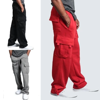 Erkek Joggers Kargo Pantolon Erkekler Moda Pantolon Sweatpants Casual Çalışma Uzun Pantolon İpli Bel Cepler ile