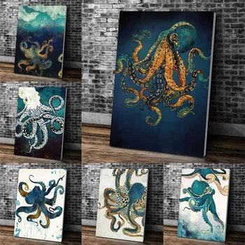 Altın Tentacle Ahtapot Posteri Ve Baskılar Derin Deniz Canavarı Garip Hayvanlar Dekoratif resim tuvali duvar tablosu Oturma Odası İçin