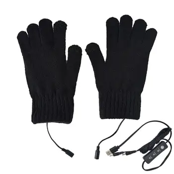 Isıtmalı eldiven dokunmatik ekran soğuk hava kayak eldivenleri USB şarj edilebilir 3 Ayarlanabilir sıcaklık örgü Yün rüzgar geçirmez kış