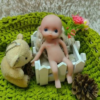 Yeniden doğmuş bebek silikon 6 inç taklit tam katı bebek oyuncak sevimli bebek güzel büyük gözler