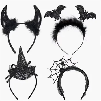 Gotik Kadın Cadılar Bayramı Kafa Bandı Şeytan Boynuz Saç Çember Örümcek Peçe Maskesi Dantel Peçe Topper Cosplay Masquerade Parti Aksesuarları