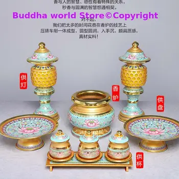 BİR SET 8 adet Budizm yüksek dereceli EV Tapınak tapınak kutsal ibadet servet buda Tanrı lamba Tütsü brülör Kutsal su bardağı tepsileri
