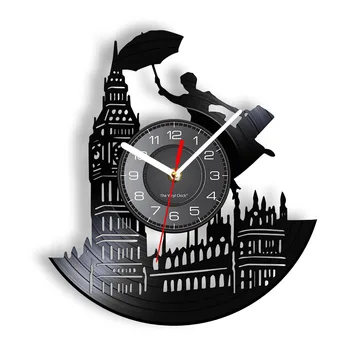 Uçan etrafında İngiltere Vintage duvar saati Bayan Şemsiye ve Evrak Çantası İNGİLTERE Parlamento Binası Aydınlık Duvar Saati Sanat