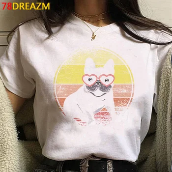 Fransız Bulldog tshirt t shirt kadın japon rahat estetik kırpma üst t-shirt harajuku vintage