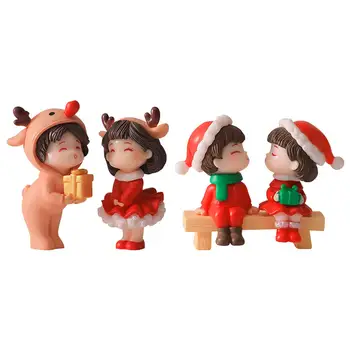 2 Adet Noel Çift Figürler Bonsai Dekor Sevimli Karakter Oyuncak Dekorasyon Bahçe Mikro Peyzaj Noel Ev Dekorasyonu