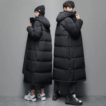 2023 Erkekler Kış Moda Rahat Uzun Aşağı Ceketler erkek Kalın Sıcak Kapşonlu Paltolar Erkek Düz Renk Gevşek Aşağı Palto H500