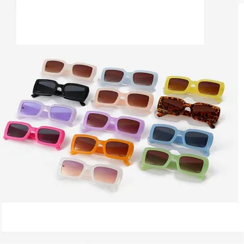 Retro Küçük Ins Popüler Moda Dikdörtgen Güneş Gözlüğü Kadın Retro Jöle Renk Gözlük Shades UV400 Erkekler Kare Bisiklet güneş gözlüğü