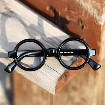 Retro Yuvarlak Asetat Miyop Göz Çerçeve Erkekler ve Kadınlar için, Siyah Yapılandırılabilir Lens, Moda Optik Gözlük, Yüksek Kalite