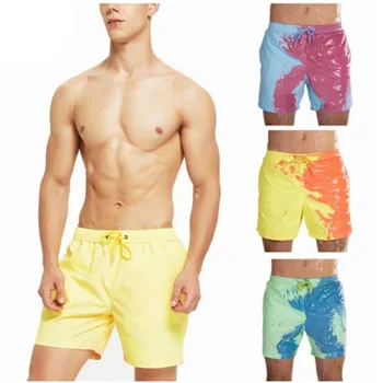 Renk değiştiren plaj şortu Erkekler Hızlı Kuru Plaj Mayo Pantolon Yüzme Sörf Tahtası Şort Sıcak Renk Yaz İçin