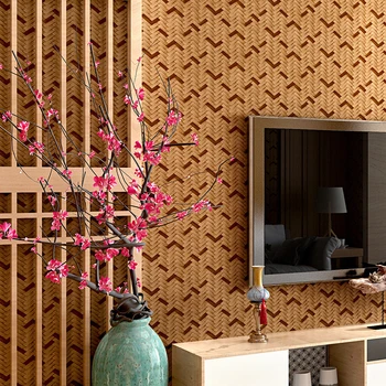 Simüle Hasır Dokuma Bambu Dokuma Duvar Kağıdı Çin Klasik Zen Ev Dekorasyon Hasır Mat Fırça Tutkal PVC 3D duvar çıkartmaları