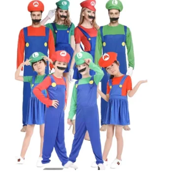 Cadılar bayramı cosplay anime ebeveynler ve çocuklar rol yapma kostümleri Mario kostümleri Süper Mary kostümleri