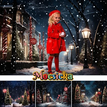 Mocsıcka Noel Temalı Fotoğraf Backdrop Kış Noel Ağacı Ay Arka Plan Çocuklar Mutlu Parti Dekor Fotoğraf Stüdyosu Sahne