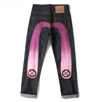 Vintage Yıkanmış Baskılı Kot Erkek Geniş Bacak Yüksek Sokak Giyim Y2K Tarzı Gevşek pamuklu pantolonlar Streetwear