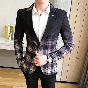 Yüksek Kaliteli Blazer erkek Kore Baskı Trendi Zarif Moda Basit Parti Gösterisi İş Rahat Beyefendi İnce Takım Elbise Ceket