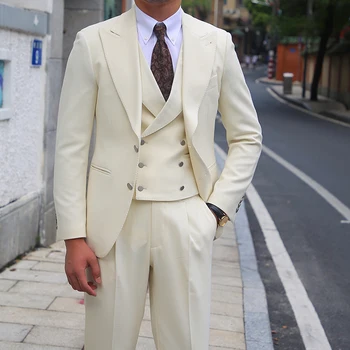 Kişiye Özel Geniş Yaka Resmi Düğün Erkek Takım Elbise 2023 Moda Damat Takım Elbise Slim Fit 3 Parça İş Rahat Parti Erkek Blazer Seti