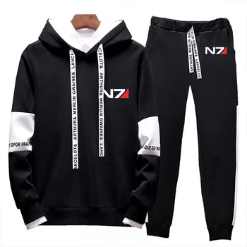 N7 Kitle Etkisi 2023 erkek Yeni Eşofman Kazak Hoodies Kazak Tops + Sweatpants Jogger Spor Streetwear İki Adet Takım Elbise