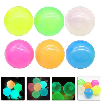 6 adet Glow Karanlık Topları Kabarık Topları Yapışkan Topları Stres Giderici Yapışkan Topları Aydınlık Squishy Topları