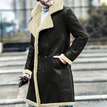 Trençkot Erkek Ceketler Sonbahar Kış Uzun Kollu Dış Giyim Düz Renk Kış Sıcak Rahat Yaka Kruvaze