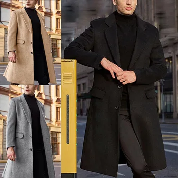 Moda Uzun Siper Giyim Kış Katı Uzun Kollu Yün Erkek Palto Streetwear Zarif Ceket Sonbahar Erkek Ceket Polar