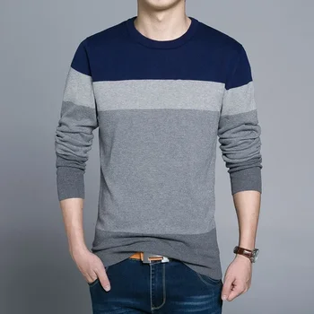 100 % pamuklu bluz Sınıf Tasarımcı Yeni Moda Marka Düz Kazak Çizgili Örme Kazak Erkekler Kore Casual Jumper Giyim Erkekler