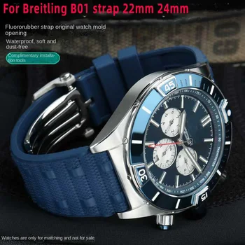 Yüksek kaliteli Floro lastik saat kayışı Breitling B01 spor erkek kordonlu saat Paslanmaz çelik toka bilezik aracı 22mm 24mm