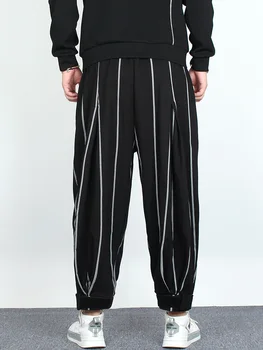 Koyu Gevşek Bunched Ayak Harem Pantolon Sonbahar Kış Erkek Trend Yamamoto Tarzı Küçük Ayak Çizgili rahat pantolon